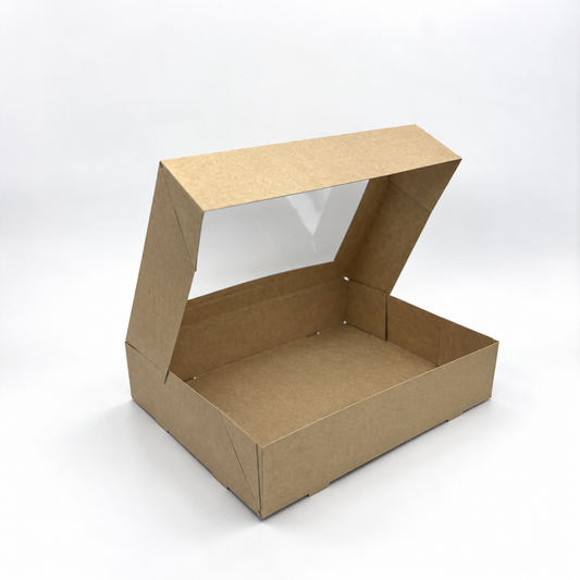 Transportkarton Pappe 36 x 25 x 8 cm, Nature, mit Sichtfenster, 100 Stk.