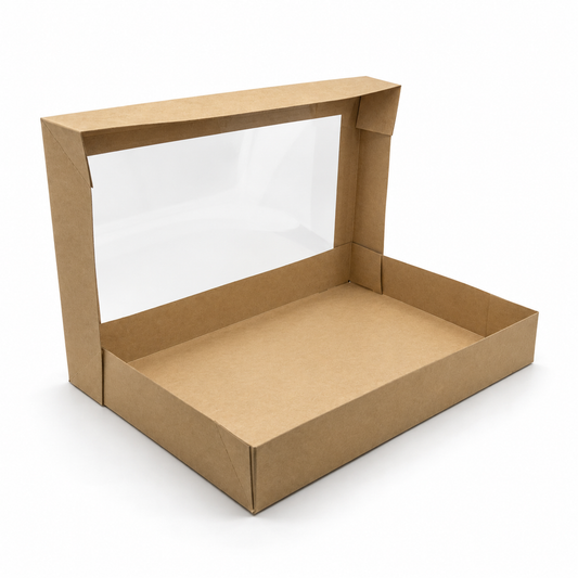 Transportkarton Pappe 55 x 37,5 x8 cm, Nature, mit Sichtfenster, 40 Sets