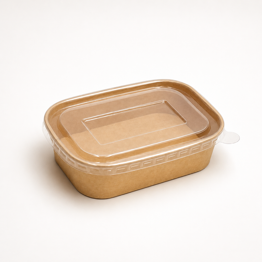 Menüschalen 500 ml, Kraft, 168 x 120 x 45 mm, braun, eckig, inklusive PP-Deckel