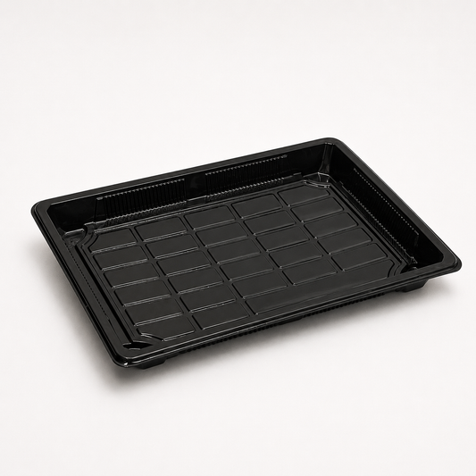 Sushi-Box XXL 260 x 190 x 50 mm, PET, schwarz, inkl. Deckel, 300 Sets