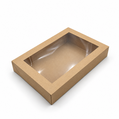Transportkarton Pappe 55 x 37,5 x8 cm, Nature, mit Sichtfenster, 40 Sets