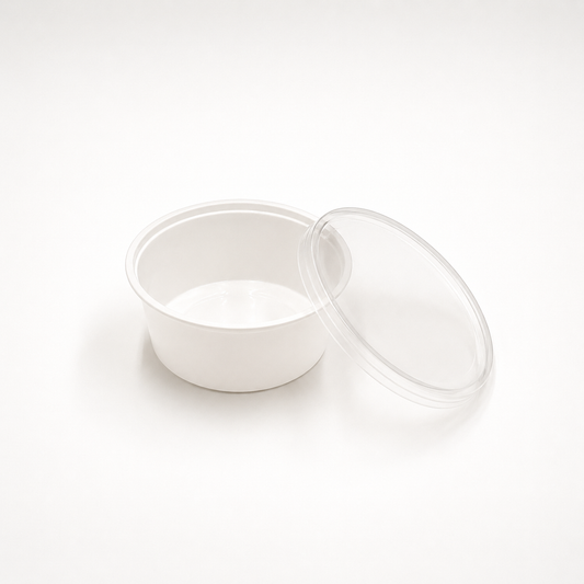 Becher 350 ml / 12 oz, PP, rund, weiß, inkl. PP-Deckel