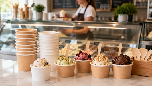 verschiedene Eisbecher in Anwendung