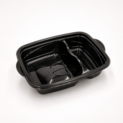 Mikrowellen Menüschalen 530+350 ml, PP, schwarz, 2-geteilt