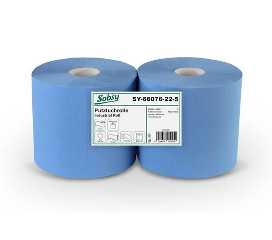 Putzrollen, 2-lagig, 22x33cm, Zellstoff-Mix, blau, 2x500 Blatt