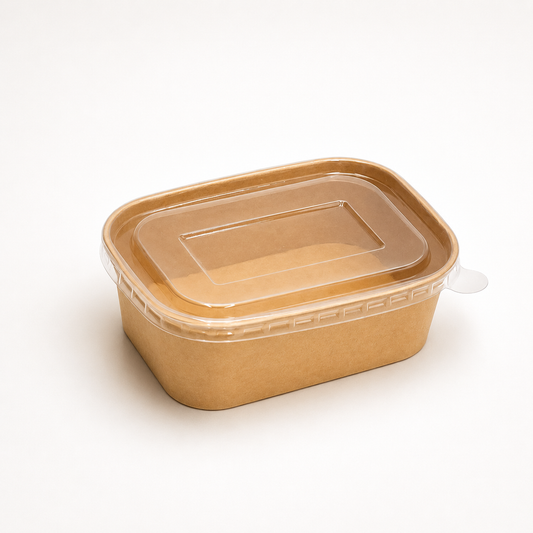 Menüschalen 750 ml, Kraft, 168 x 120 x 55 mm, braun, eckig, inklusive PP-Deckel