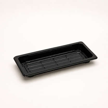Sushi-Box Long 224 x 94 x 50 mm, PET, schwarz, inkl. Deckel, 600 Sets