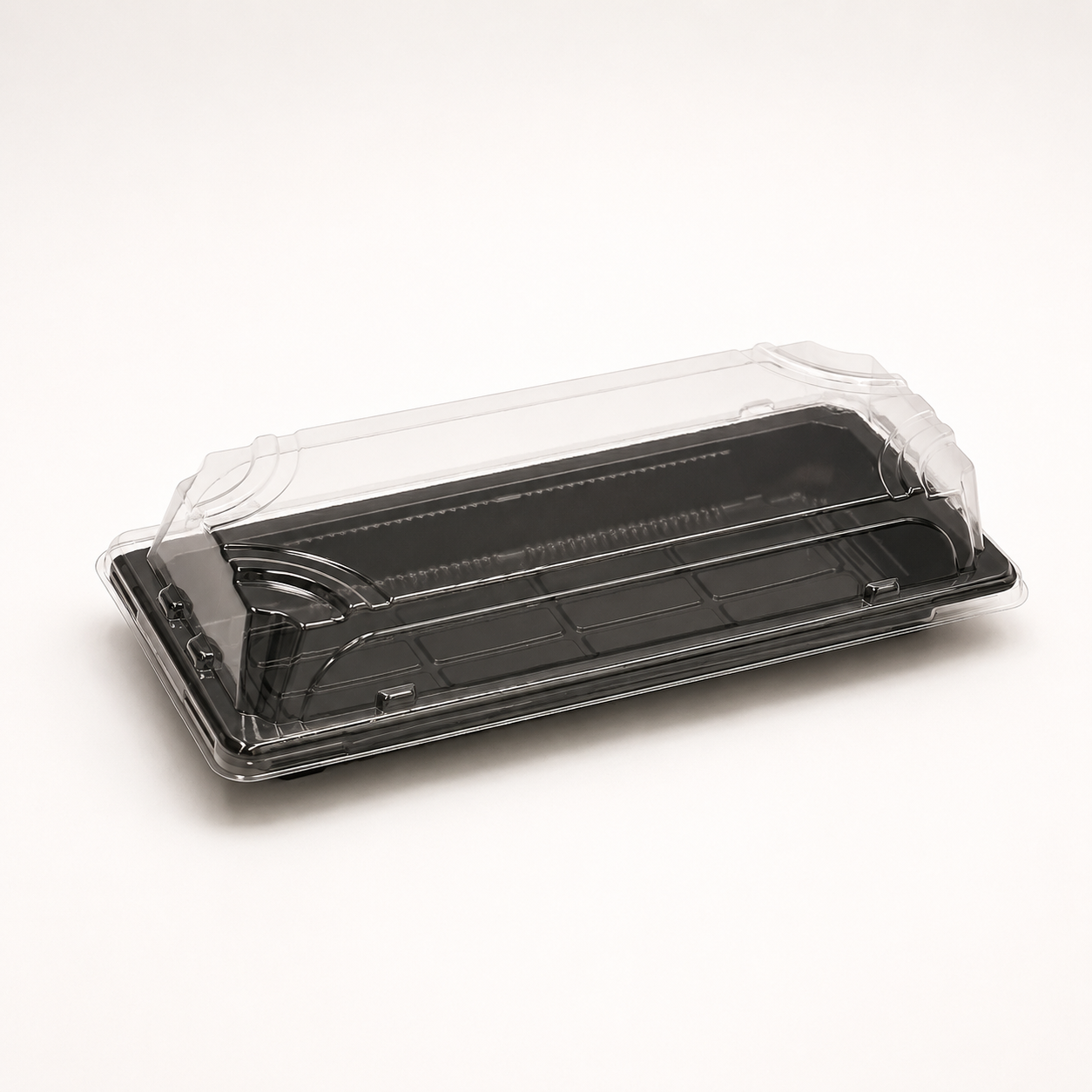 Sushi-Box Long 224 x 94 x 50 mm, PET, schwarz, inkl. Deckel, 600 Sets