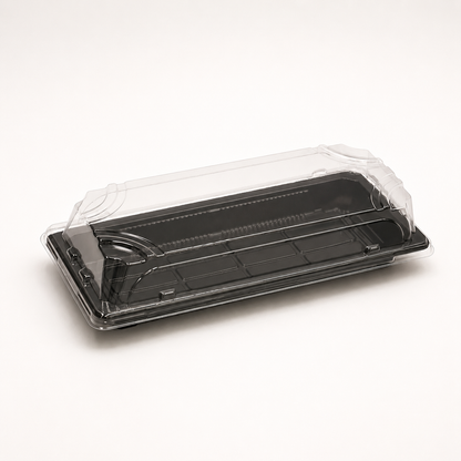 Sushi-Box Long 224 x 94 x 50 mm, PET, schwarz, inkl. Deckel, 600 Sets