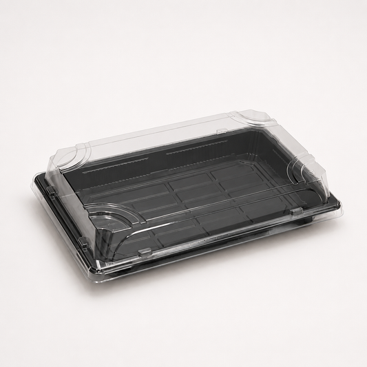 Sushi-Box L 217 x 136 x 50 mm, PET, schwarz, inkl. Deckel, 400 Sets