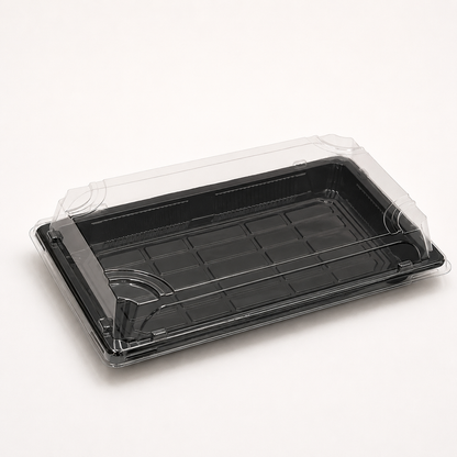 Sushi-Box XL 240 x 147 x 50 mm, PET, schwarz, inkl. Deckel, 300 Sets