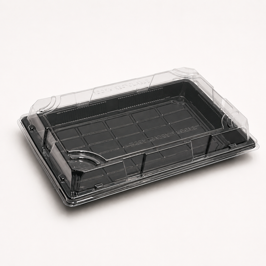 Sushi-Box XXL 260 x 190 x 50 mm, PET, schwarz, inkl. Deckel, 300 Sets