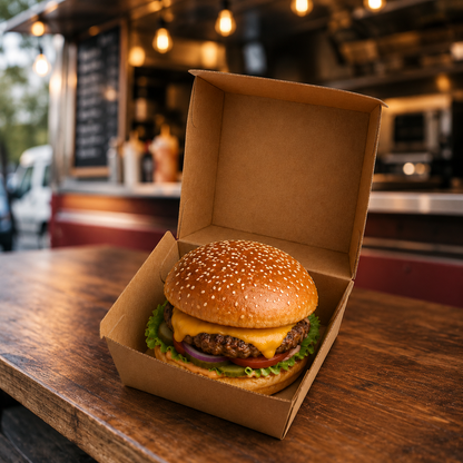Burgerbox S, Wellpappe, 105 x 102 x 84 mm, in Anwendung