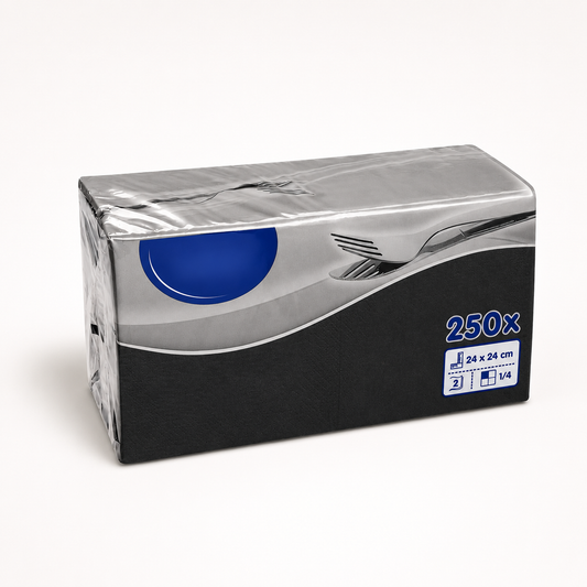 Cocktail Servietten Schwarz, 24 × 24 cm, 2-lagig, Packung